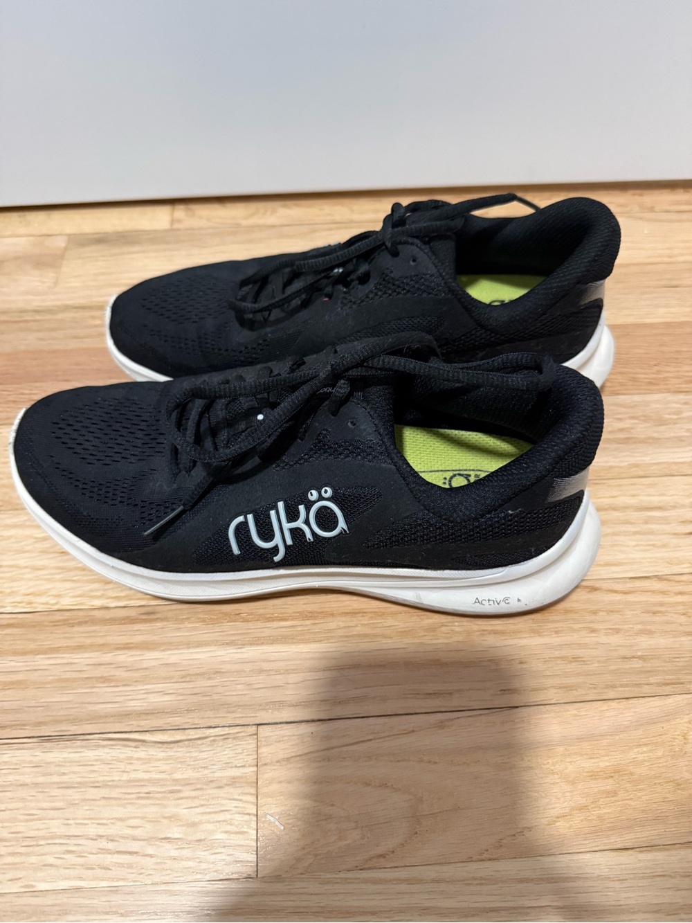 Ryka Black Running Shoes with White Soles and Lime Green Insoles